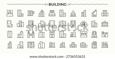 Building icon set. Trendy minimal icons. Residential linear icon set. Related to construction, real estate, office, home, town, architecture and more.