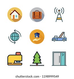 building icon set. vector set about briefcase, yard, antenna and house icons set.