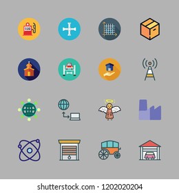 building icon set. vector set about wrench, garage, chariot and antenna icons set.