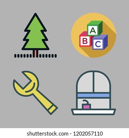 building icon set. vector set about abc, yard, wrench and window icons set.