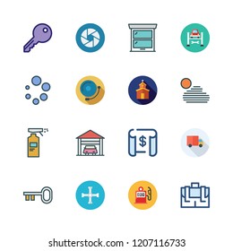 building icon set. vector set about side view, key, gas station and loading icons set.