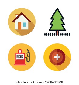 building icon set. vector set about yard, health clinic, house and gas station icons set.