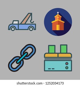building icon set. vector set about crane, factory, church and link icons set.