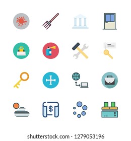 building icon set. vector set about pitchfork, briefcase, tools and wrench icons set.