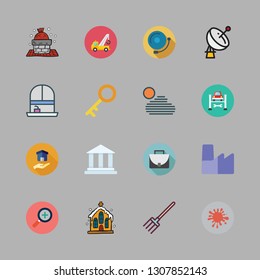 building icon set. vector set about crane, key, real estate and church icons set.