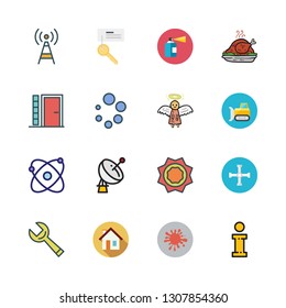 building icon set. vector set about spray, satellite dish, key and bulldozer icons set.