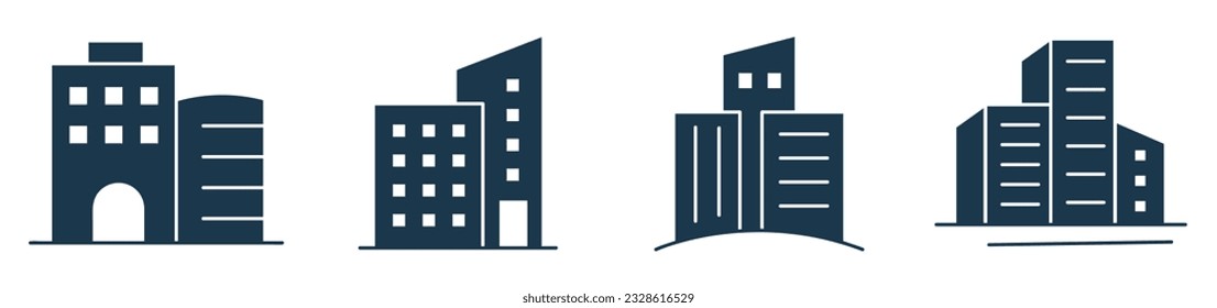 Building icon set Vector. City, Real estate, Bank, Hotel, Architecture Hospital, town symbol illustration