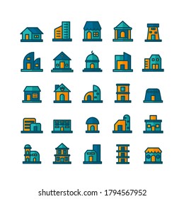 Building icon set vector flat line for website, mobile app, presentation, social media. Suitable for user interface and user experience.