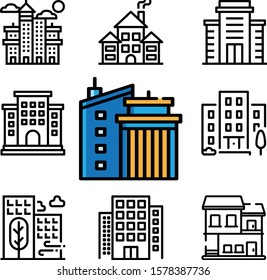 Building icon. Building sets in various shapes and models. Eps10 vector