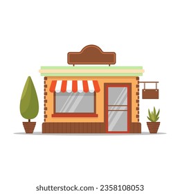 Building icon. Shop, cafe, bakery. Color silhouette. Front view. Vector simple flat graphic illustration. Isolated object on a white background. Isolate.