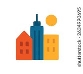 Building icon a simple cartoon depiction of a city skyline.