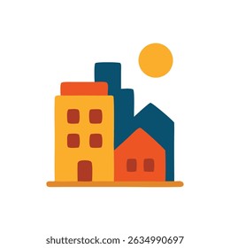 Building icon a simple cartoon depiction of a city skyline.