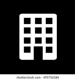 Building icon. Simple logo of town building on black background. Flat illustration.