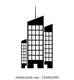 Building icon. Skyscraper, house, office, shopping mall. Black contour linear silhouette. Vertical front view. Vector simple flat graphic illustration. Isolated object on a white background. Isolate.