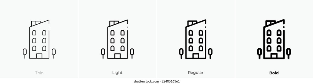 building icon. Thin, Light Regular And Bold style design isolated on white background