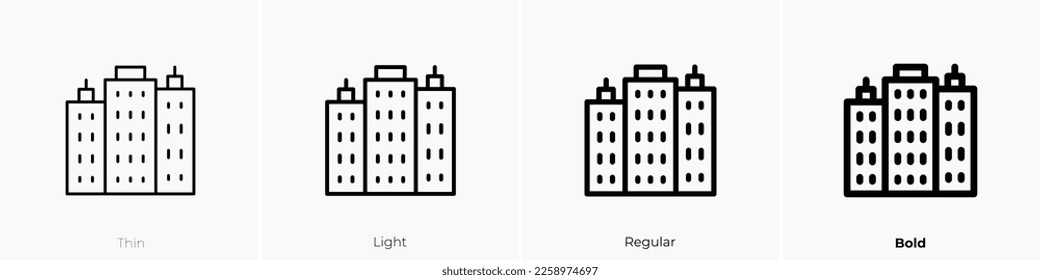 building icon. Thin, Light Regular And Bold style design isolated on white background