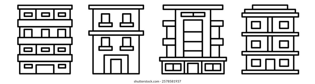 Building icon. Building thin line icon collection. Stock vector..