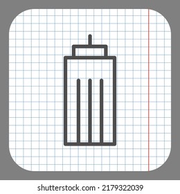 Building icon, vector. Flat design. On graph paper. Grey background.ai
