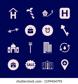 building icon. building vector icons set real estate prices growth, hospital location, hotel sign and mosque