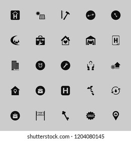 building icon. building vector icons set private garage, solar panel, hands house and house location