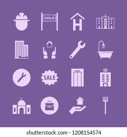 building icon. building vector icons set sale, pitchfork, elevator and bathroom shower