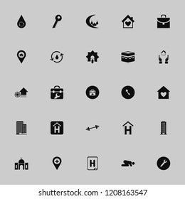 building icon. building vector icons set university location, islam prayer, dumbbell and water mill