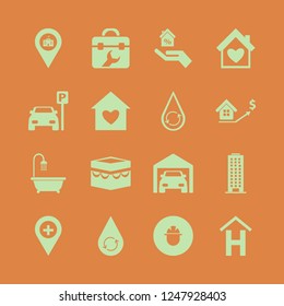 building icon. building vector icons set parked car, hand house, hotel sign and bathroom shower