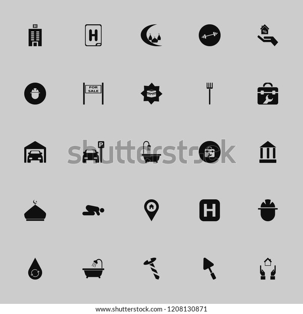 building icon. building vector\
icons set private garage, hospital sign, trowel and house\
location