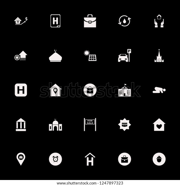 building icon. building vector icons set\
hands house, mosque, water mill and house\
heart