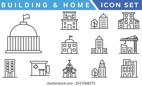 Building icon vector set. apartment illustration sign collection. skyscraper symbol. architecture logo.