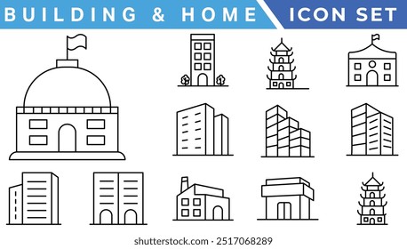 Building icon vector set. apartment illustration sign collection. skyscraper symbol. architecture logo.