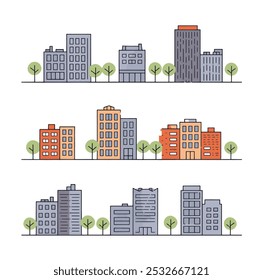 ícone de construção vetor conjunto. coleção de sinais de ilustração apartamento. símbolo arranha-céu. logotipo arquitetura.