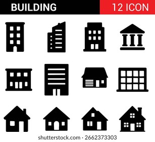 Building icon vector set, apartment illustration Logo, House Icon, office icon Editable stroke. Vector illustration.eps