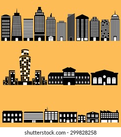 Building icon vectors set in black silhouette.