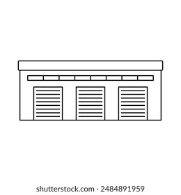 Building icon. Warehouse, garage, service. Black contour linear silhouette. Editable strokes. Front view. Vector simple flat graphic illustration. Isolated object on a white background. Isolate.