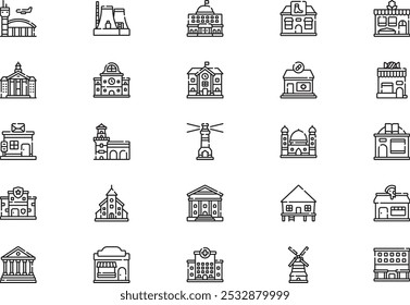 Building icons collection is a vector illustration with editable stroke.