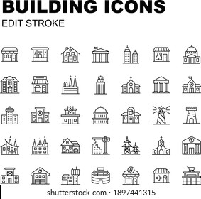 Building Icons Editable Set - 35 Outline Icons