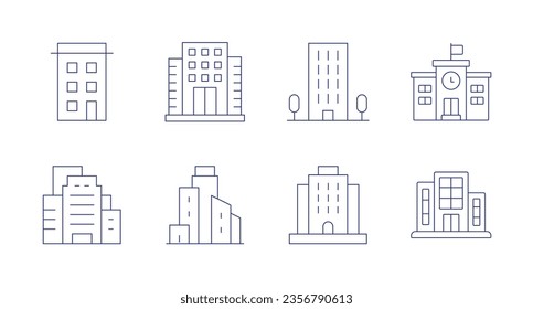 Building icons. Editable stroke. Containing building, flat, school, buildings, resort, office.