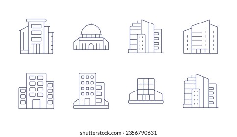Building icons. Editable stroke. Containing building, dome of the rock, skyscrapers, skyscraper, buildings, office building, mall.