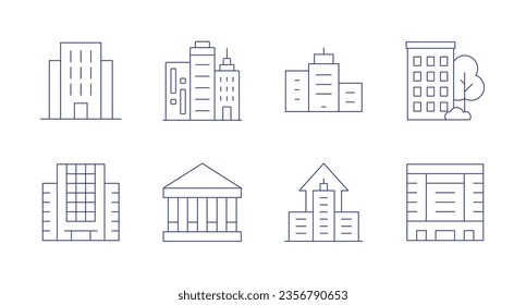 Building icons. Editable stroke. Containing apartment, buildings, city building, building, college, company.