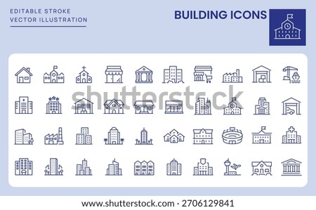 Building Icons. Editable Stroke. Set of thin line icons symbol collection.