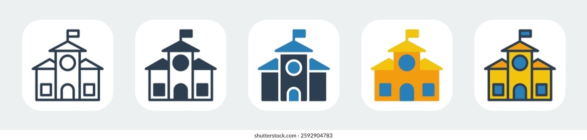 building icons with five different styles
