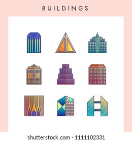 Building icons in futuristic gradient color style