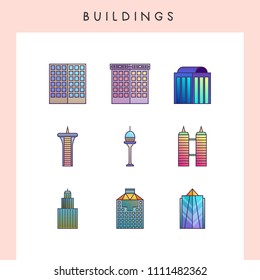 Building icons in futuristic gradient color style