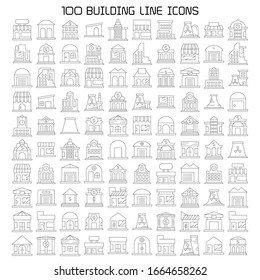 building icons line vector big set