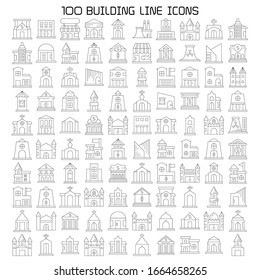 building icons line vector big set