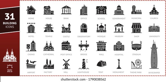 Building Icons Pack. Flaticon collection set. Simple vector icons