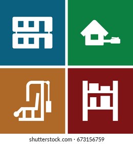 Building icons set. set of 4 building filled icons such as cargo barn, house building, home