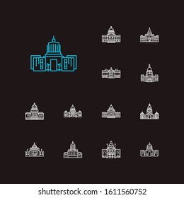 Building icons set. Arizona state capitol and building icons with senate, dome and idaho state capitol. Set of construction for web app logo UI design.