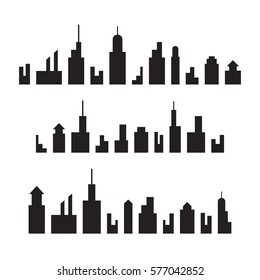 Building icons set, black isolated on white background, vector illustration.